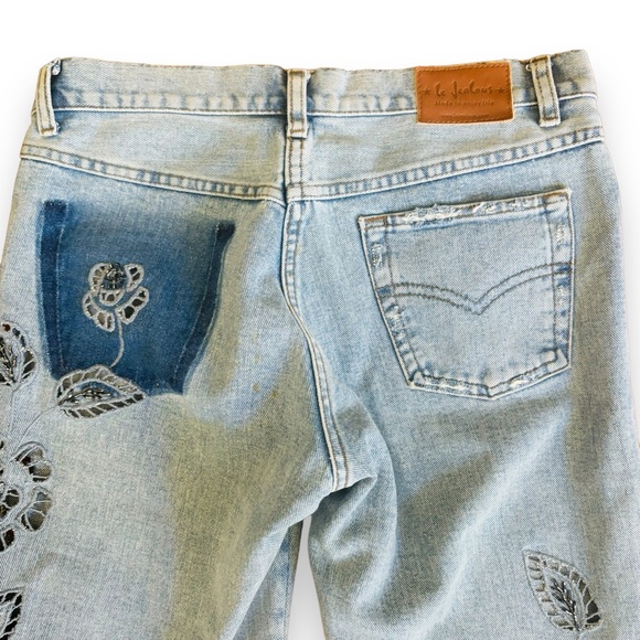 Vintage Le Jealous Beaded Floral Cut-Out Light Wash Jeans - Size W30 - Picture 6 of 16